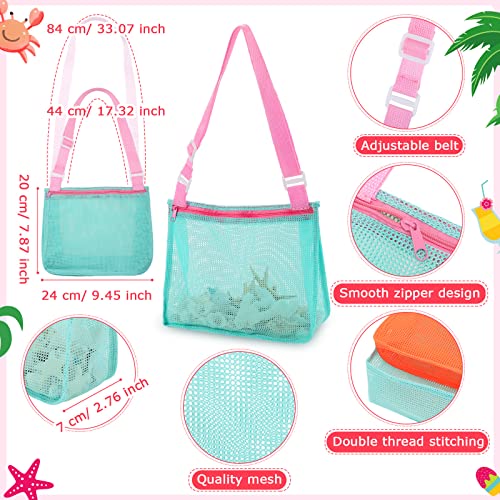 Image of 12 Pack Beach Toy Mesh Beach Bag Shell Collecting Bag Mesh Beach Tote Mesh Beach Toy Bag Sand Toy Bags with Zipper for Holding Shells Beach Sand Toys Swimming Accessories for Boys and Girls, 6 Colors