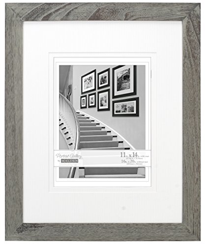 Malden International Designs Manhattan Distressed Mat Picture Frame, 10x13/11x14/16x20, Gray