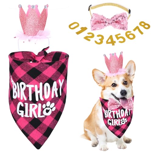 Wanmu Hunde Geburtstag Hut Bandana Set, Hund Geburtstag Hund Halstuch Hundegeburtstagskrawatte mit 9 Bling Nummern Hundegeburtstagsgeschenk für kleine mittlere große Hunde