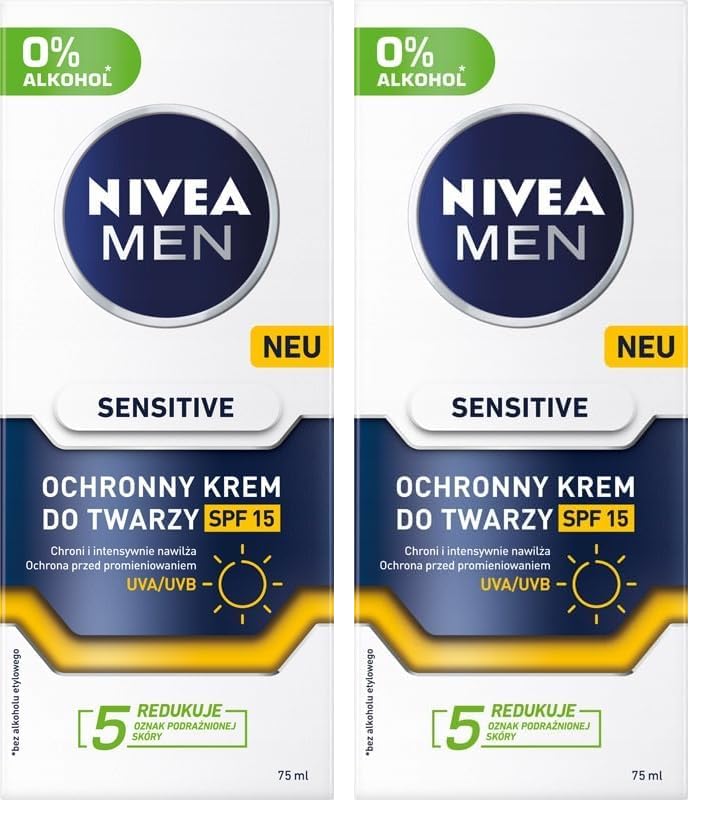 NIVEA MEN SENSITIVE Crema facial protectora SPF 15, 75 ml (Paquete de 2)