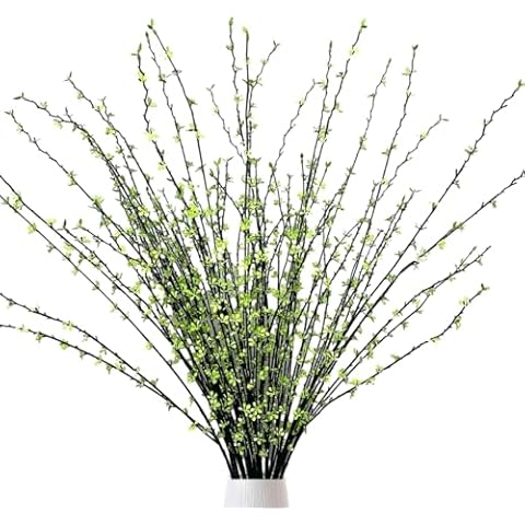 kimbovillea Artificial Pussy Willow Branches Faux Greenery Stems Plastic Curly Dry Tree Budding Twigs for Home Kitchen Hotel Table Centerpiece Decor 34.65 inches (Green - Pack of 4) Cover