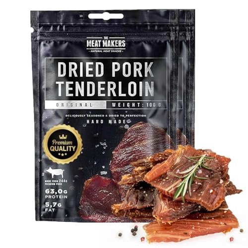 THE MEAT MAKERS - Dried Pork Tenderloin Pork Jerky 200g (2x100g) - Carne di Maiale Jerky, Carne Essiccata Per Umani, Protein Snack, Carne Secca Proteica. Alternativa di carne essiccata beef jerky