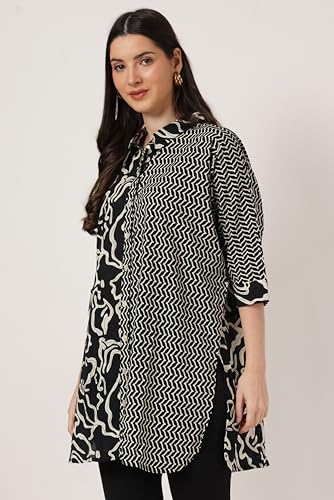 Image of COTLAND Fashions Printed Oversized Button Down Shirt for Women (Ink Illusion)