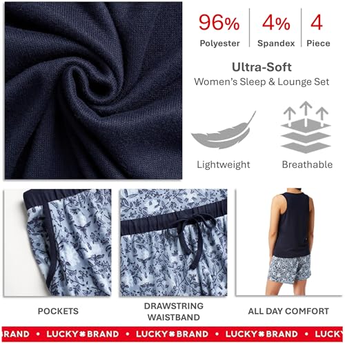 Image of Lucky Brand Women's Pajama Set - 4 Piece Sleep Shirt, Tank Top, Pajama Pants, Lounge Shorts (S-XL)