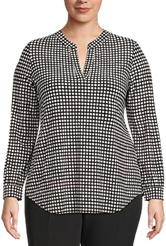 Anne Klein Women’s Plus Size Printed Ity Split Neck Tunic