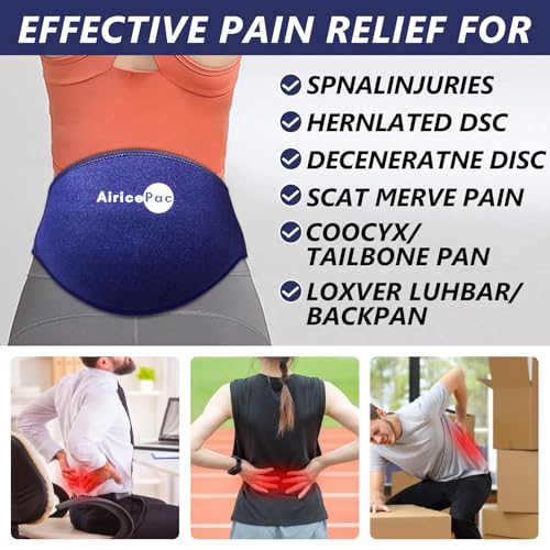 AiricePac Ice Pack for Back Pain Relief, Reusable Gel Lower Back Wrap, Cold Compress Therapy for Waist Lumbar Injuries, Sciatic Nerve, Herniated or Degenerative Disc, Coccyx, Tailbone Pain Blue