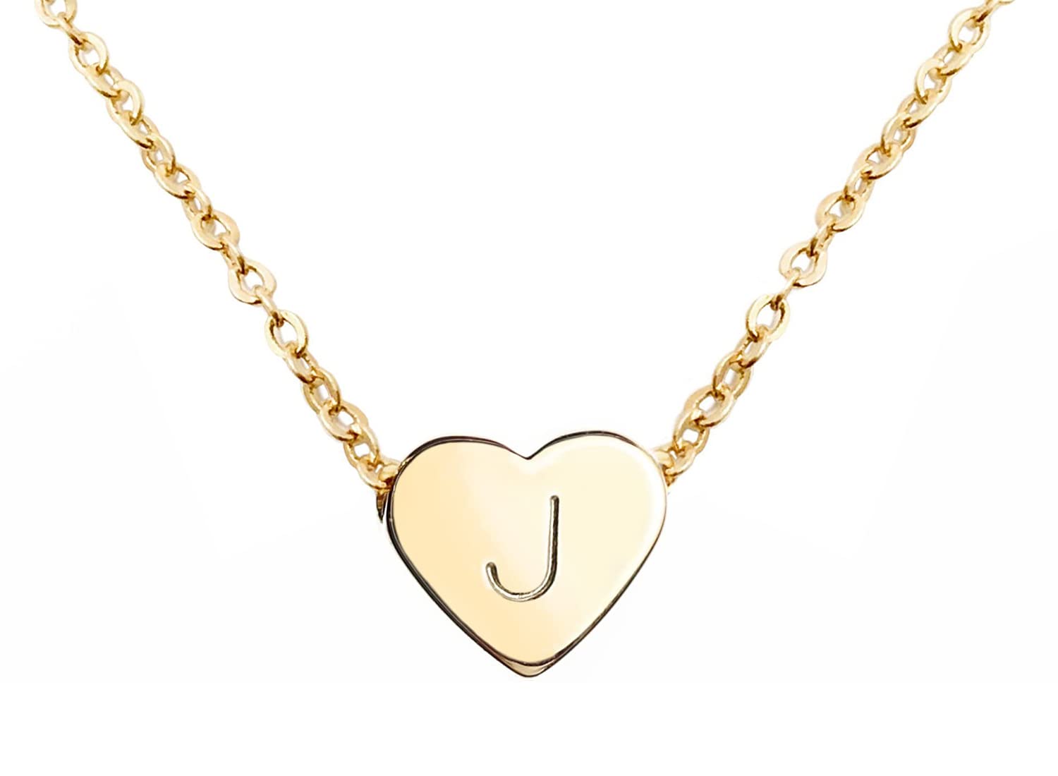 MignonandMignon Gold Heart Necklace Initial Necklace Bridesmaid Gift Graduation Gift for Her, Stainless Steel