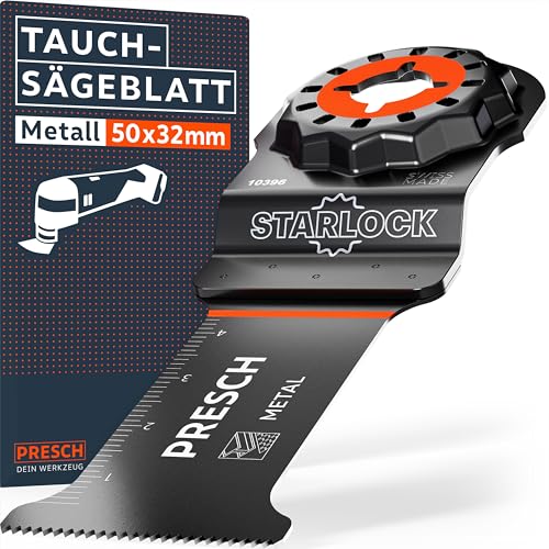 Presch Starlock Sägeblatt Metall 50x32mm - Multitool Sägeblatt für werkzeuglosen Wechsel - Exakte Schnitte dank optimiertem Zahnprofil & gekröpfter Form - Präzises Tauchsägeblatt, Multitool Zubehör