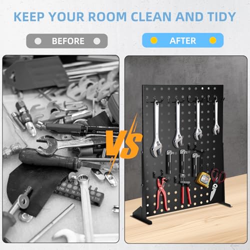 2Pcs Peg Board Display Stand with 24 Pegboard Hooks,Metal Pegboard Display Rack for Craft Shows,16*12 inch Peg Board Organizer Accessories for Earring,Keychain,Jewelry,Boutique,Retail Vendors