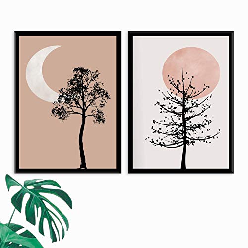 Kit 2 Quadros Decorativos Com Moldura Sol e Lua 30x40