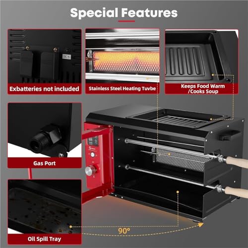 Automatic Rotating Propane Kebab Skewer Grill with Temperature Control & Timer - 30L Smokeless Cooking Machine for Parties, Restaurants, and Snack Bars - Image 5