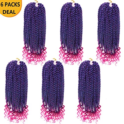 6 Packs Crochet Box Braids Curly Ends 10 Inch Crochet Hair For Kids Bohemian Bob Box Braids Crochet Hair For Black Women (10 Inch, T1B/Purple/Pink) #TOP2