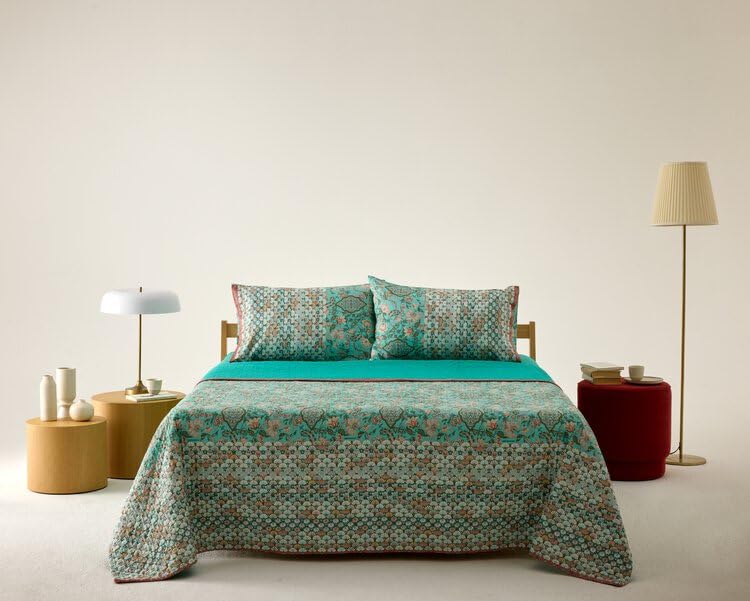 Bassetti Granfoulard Colcha Acolchada Matrimonial Dos Plazas en 100% algodón 265 x 255 cm - Primavera - Verano (TIGULLIO VERDE)