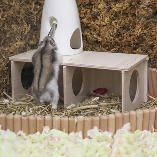 Hamster Peep Tunnel, 2-Chamber Wooden Hamster Hideout, Water-Resistant Platform for Dwarf Hamsters and Small Pets, 8.3" x 4.3" x 3.1" - Image 4