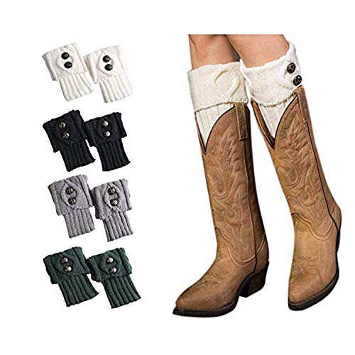Jiuhong Women Winter Warm Crochet Knitted Boot Cuff Socks Short Leg Warmers (4 Pairs-Style 03)