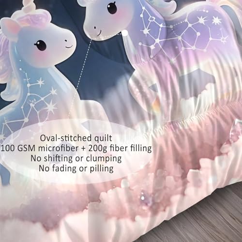 Image of Rainbow Unicorn Comforter Set Twin Size 3D Colorful Stars Cloud Bedding Sets for Boys Girls Kids Teens Bedroom Cartoon Kawaii Animal Quilt 1 Comforter 1 Pillowcase