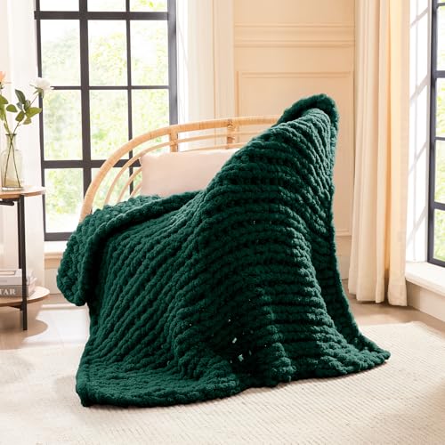Image of L'AGRATY Chunky Knit Throw Blanket for Couch, 40 x 50 Inches, Olive Green