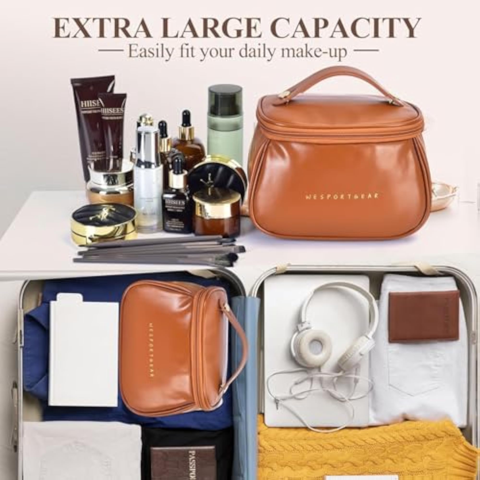 Travel Makeup Bag, Waterproof Large Capacity Cosmetic Bag