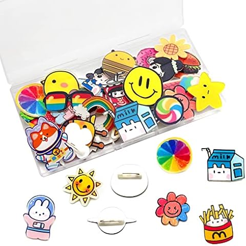 Cinvo 40 Pcs Acrylic Pins Bulk Decoration Cute Cartoon Pins Lapel Pin Set Locking Pins Backs Brooch Badge Bar Pins for Backpack Bags Clothing Jackets Hats Caps DIY Crafts(40 Assorted Styles) Cover