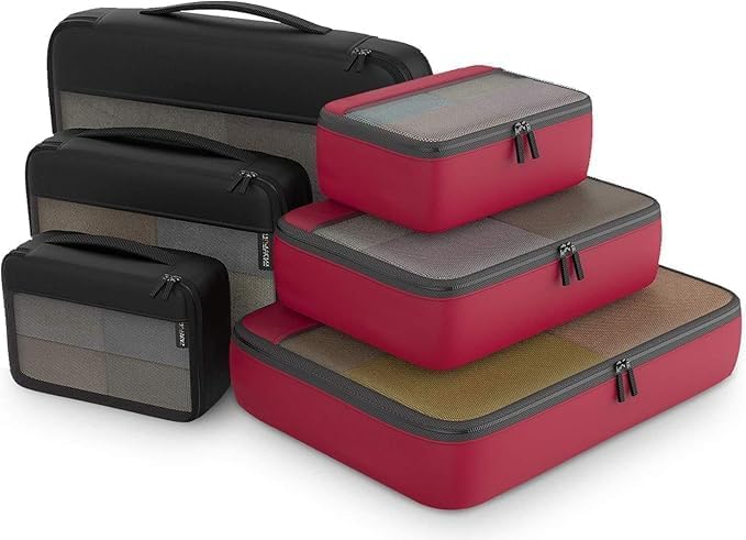Packing Cubes Organizer Bags For Travel Accessories Packing Cube Compression 6 Set For Luggage Suitcase (Black Red)