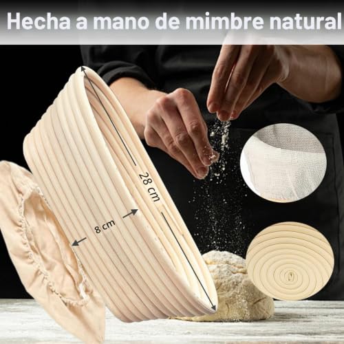 Miniatura 2 de Dejivsin Banetones Para Pan, Cesta De Fermentación Ovalada De 28 Cm, Cesta De Fermentación Ratán Natural, Hornear Pan Para Panaderos Profesionales Y Domésticos, Panaderos