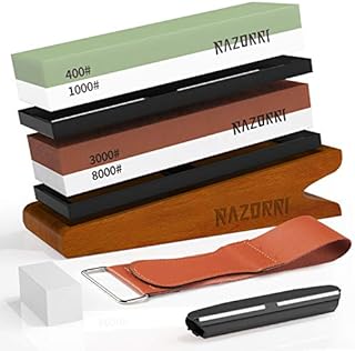 Razorri Tilt Base Whetstone, Abziehsteine Set, doppelseitige Körnung 400/1000 und 3000/8000, 15 Grad abgewinkelt