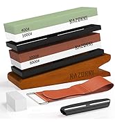 Razorri Set slijpstenen, dubbelzijdig 400/1000 en 3000/8000 grit, slijpstenen met egaliseersteen, hoekgeleiding, bamboebasis, leren strip, voor metalen messen, slijpen en polijsten (vlakke basis
