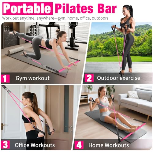 Pilates Bar Kit with Resistance Bands,Pilates Bar with Stackable Bands Workout Equipment for Legs,Hip,Waist and Arm,Exercise Fitness Equipment for Women & Men Home Gym Yoga Pilates