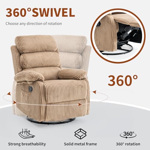 Image of Velvet Upholstered Glider Recliner Chair - 360 Swivel Rocker Chair for Adults, Small Rocking Chair for Small Spaces, Soft Fabric Recliner Chair with Side Pockets, Comfortable Nursery Chair,Brwon