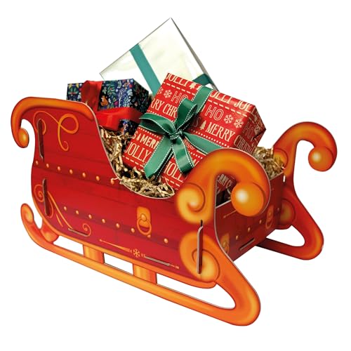 Eurowrap Santas Present Sleigh Large 51cm Festive Red Holder & Decorative Display Sturdy 1200gsm Cardboard Sleigh for Presents & Holiday Decorations Easy Assembly