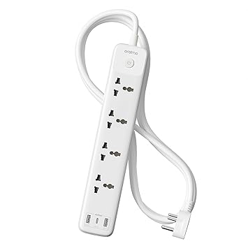 Oraimo PowerHub2 Power Strip 2500W Extension Board with USB C Ports ,4-Outlet International Sockets+3 USB Type C (3.1A) Fast Charging Port with Master Switch & 2M Extension Cord for Home Appliances, Cooler, Laptop(4-Outlets+2 USB Ports+1Type C Ports)
