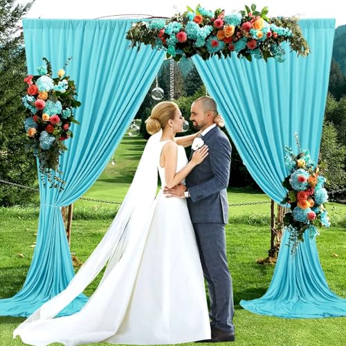 Image of 10 x 7 Feet Sky Blue Backdrop Curtain for Partie, Background Curtains for Photoshoot, Birthday, Wedding, Halloween, Thanksgiving, Christmas, New Year Party Decorations 5Ft x 7Ft, 2 Panels