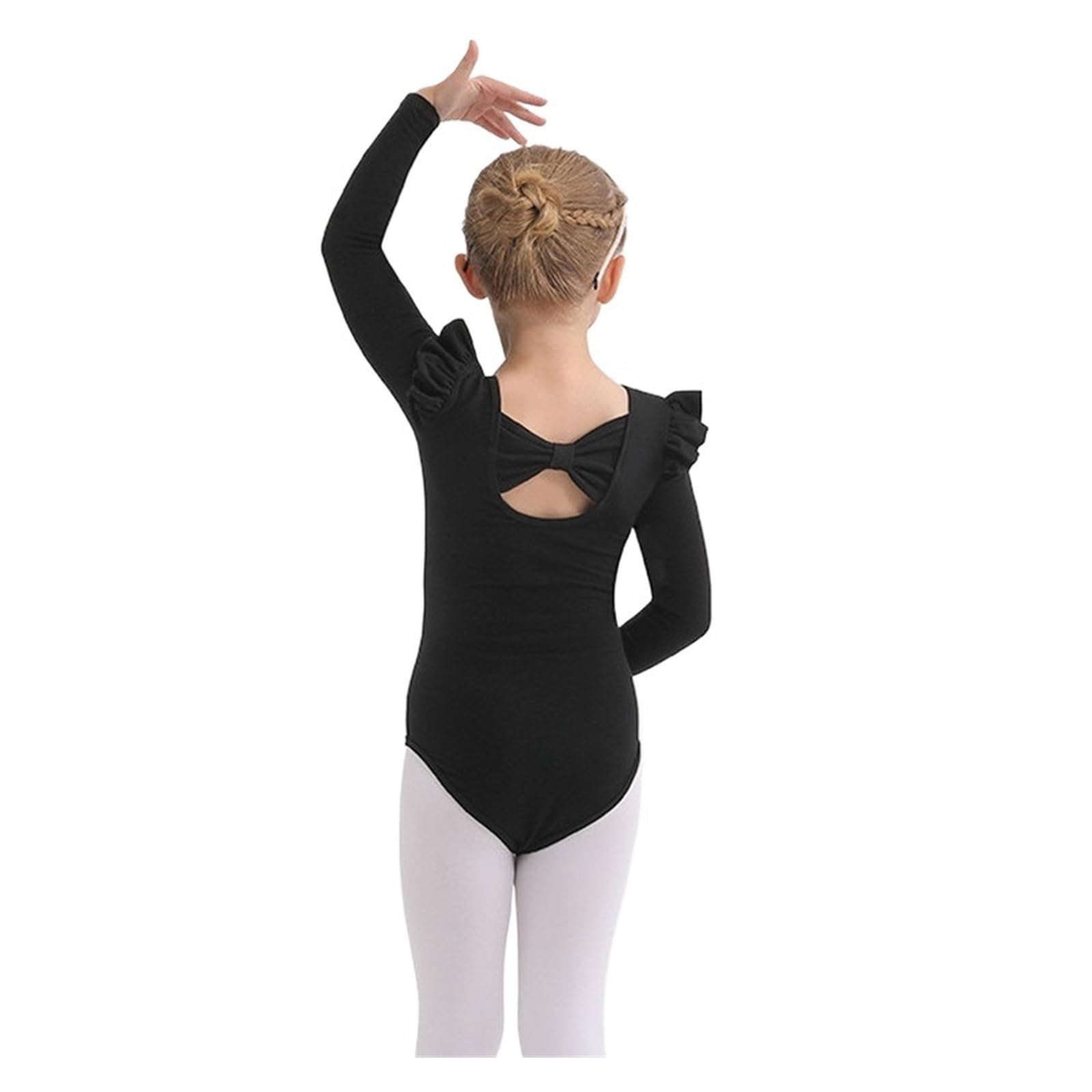 Schwarzer Trikotanzug für Mädchen Mädchen Ballettanzug Langarm Baumwolle Schleife Bodysuit Prinzessin Gymnastikkleidung Schlank Yoga Top Kunstlaufkleidung