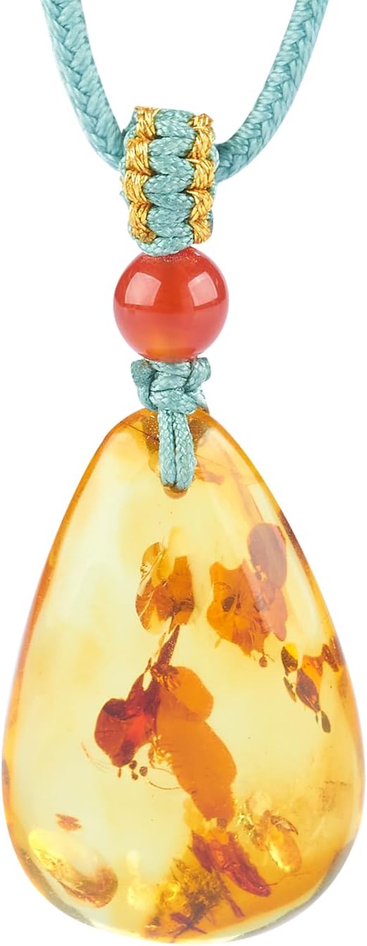 Handmade natural Baltic Amber Teardrop Pendant Necklace, Cognac Color, Polished amber Stone,Wooden gift box packaging,Energy Stone Necklace