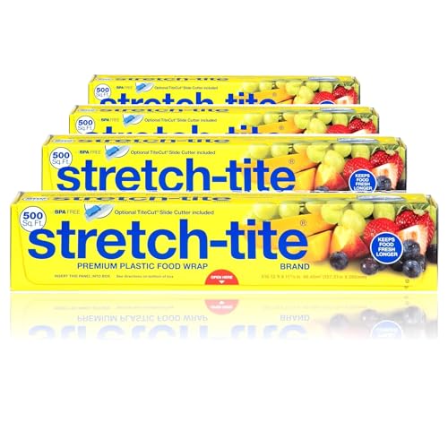 Stretch-Tite Premium Plastic Food Wrap 500 Sq. Ft. 516.12-Ft. x 11.5/8-Inch (500 Sq Ft (Pack of 4))