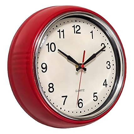Foxtop Retro Wall Clock 9 . 5 Inch Red Kitchen 50 's Vintage Design Round Silent Non Ticking review