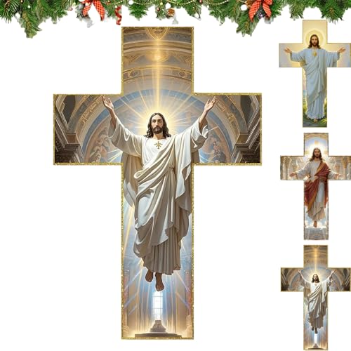 Vintage Wooden Jesus Christ Wall Cross,Handmade Wood Cross Wall Decor,Jesus Christ Inspirational Home Wall Hanging Decoration,Realistic Hand-Painted Catholic Cross Religious Devout Gift (B)
