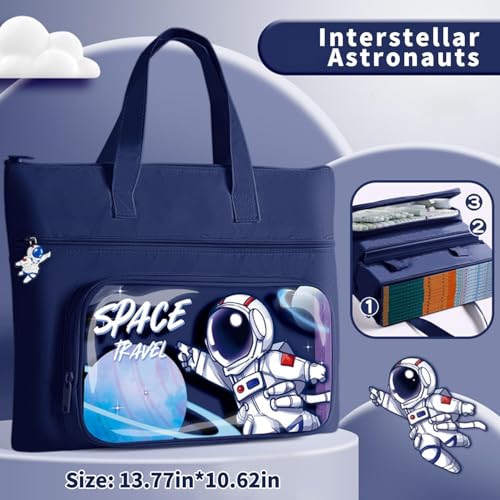 Image of Print Delight Handbag /Tuition Bag for Girls, Test Paper Book Storage Bags Kids Handmade Art Supplies Bags Tutoring Backpack Thick Waterproof Bags for Kids (Dark Blue Space Pouch Bag)