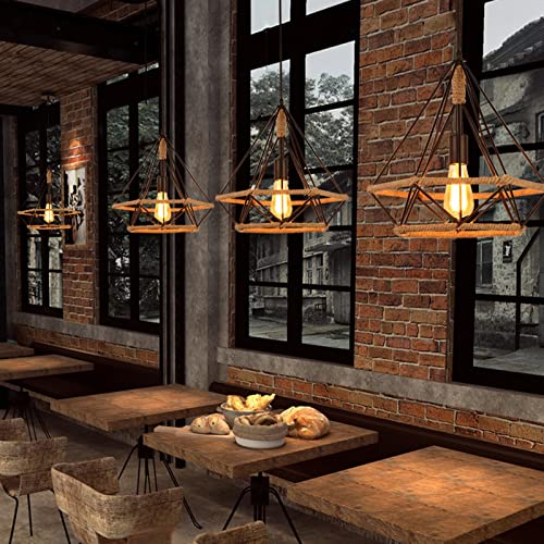 Lustre rustique d'exception avec suspension cage en diamant et fer - 4