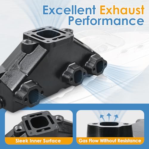 KITONLA Marine Exhaust Manifold with Hardware Kits, Fit for Mer-Cruiser 4.3L V6 262(cu. in) 1985-2002 & GM V6 229 262 (cu. in. Eng) & 175, 185, 205 Model Engines, Replace# 18-1952-1 51220 99746A17