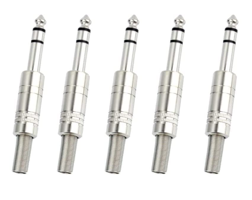 Image of [ 5 Pieces ] 1 /4 inch Audio Plugs 6.35 mm Plug TRS Male 1 /4 inch Solder Type Stereo Plug Straight Design Connector Spring DJ Mixer Speaker Cables Guitar Cables Phono Patch Cable Microphone Cable