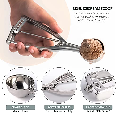 Bixel Ice Cream Scoops With Easy Trigger - Large Sized (6.3Cm) 304 Stainless Steel Cookie Scoop For Meatballs, Mellon Balls, Mashed Potatoes And Muffins - 4