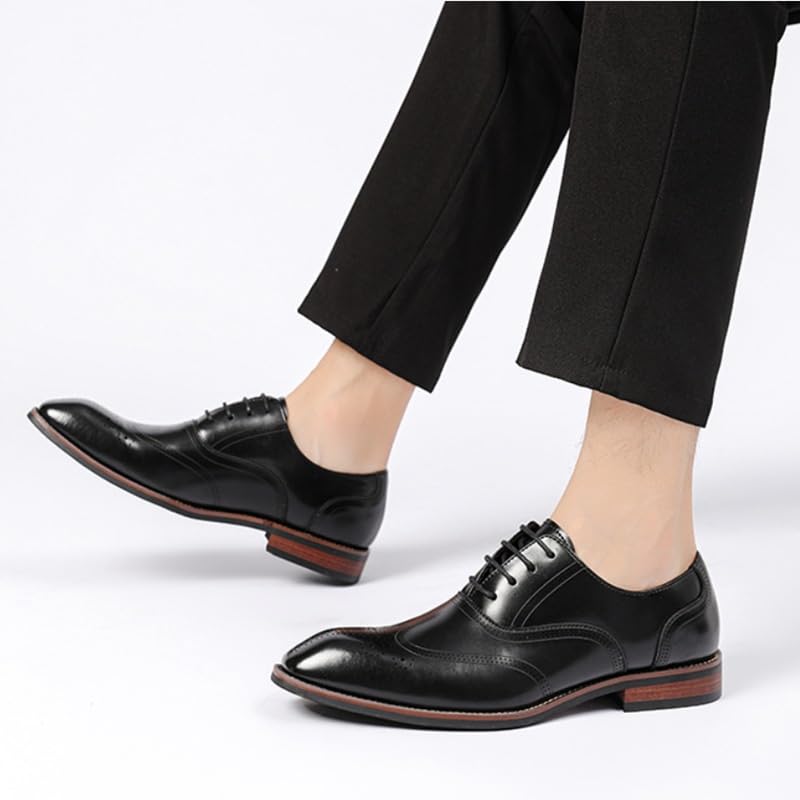 Men Oxford Dress Shoes Vegan Leather Lace-up Wingtip Comfort Orthopedic Working Non Slip Block Heel Anti-Slip Slip Resistant Shoe(10.5) Black3