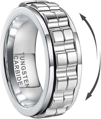 TUTISS 8mm Silver/Black/Gold Tungsten Titanium Spinner Rings for Men Women Anxiety Released Promise Engagement Wedding Bands Stepped Polished Shiny Comfort Fit