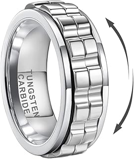 8mm Silver/Black/Gold Tungsten Titanium Spinner Rings for Men Women Anxiety Released Promise Engagement Wedding Bands Stepped Polished Shiny Comfort Fit