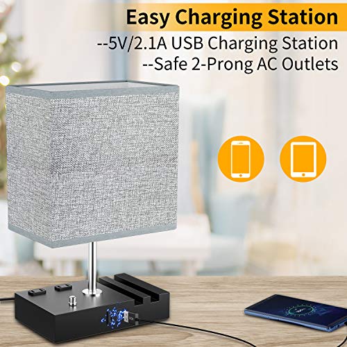 Table Lamp, Cshidworld Bedside Lamp with 2 USB Charging Ports, 3-Way Dimmable Lamp USB Table Lamp with 2 AC Outlets, Nightstand Lamp with LED Bulb, Perfect for Bedroom, Living Room, Study Room - Thumbnail 3