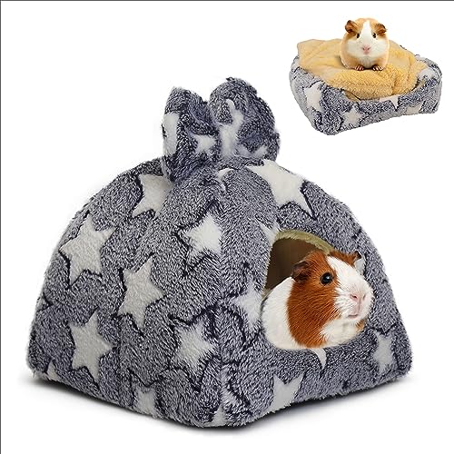 Mygeromon Kuschelsack Meerschweinchen Höhle Waschbar Kaninchen Kuschelhöhle Winter Gemütliches Kleintierbetten für Zwergkaninchen (Sterne)