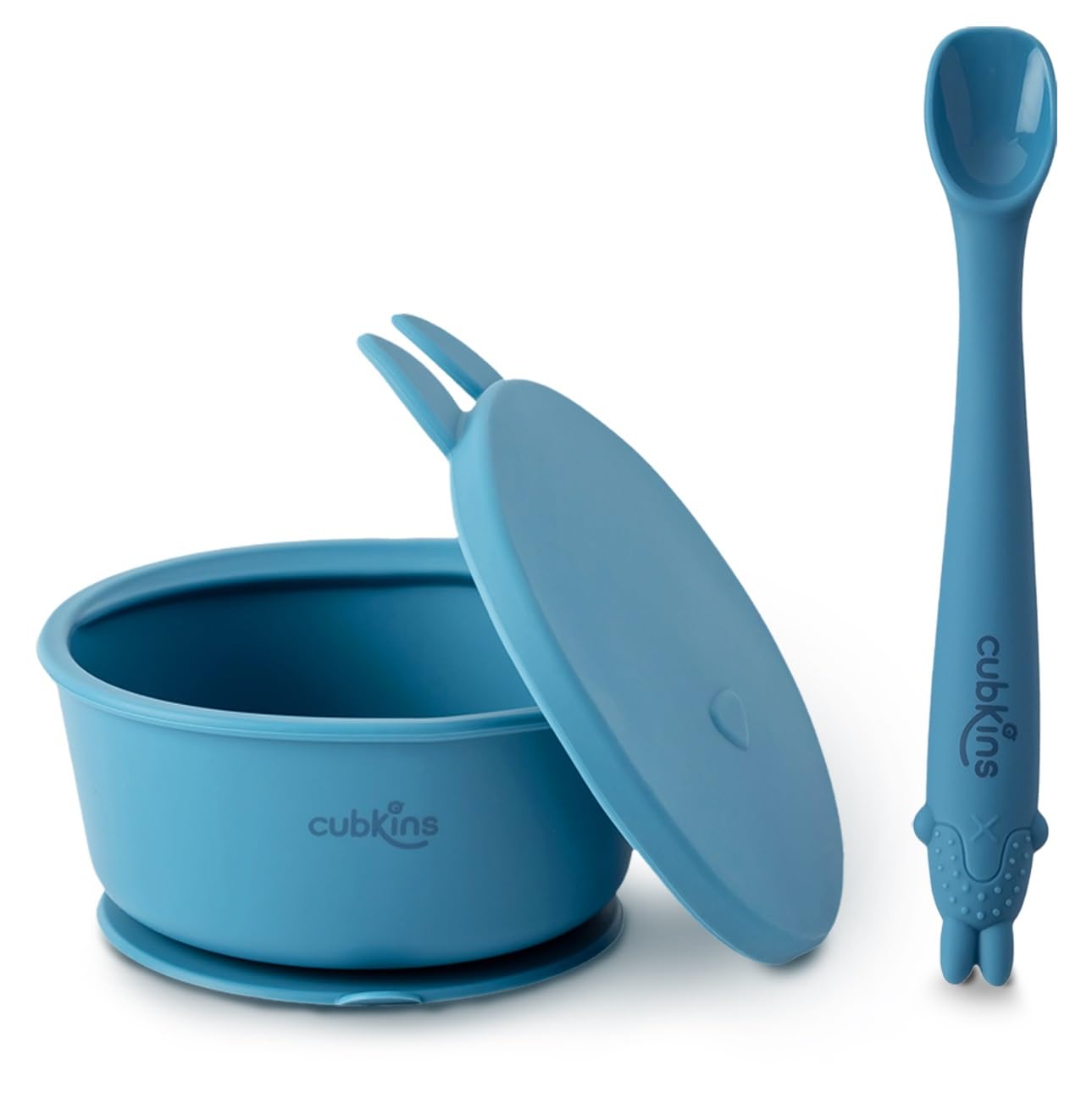 CUBKINS Silicone Suction Bowl with Early Feeding Bendable Spoon for Babies | BPA Free, Washable and Reusable Bowl for Kids, Toddlers (Blue Olive)-image-39