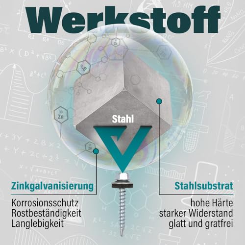 VOOXA 50 Stück selbstbohrende TRAPEZBLECHSCHRAUBEN 4,8X60 mit EPDM Dichtscheibe | verzinkter Stahl RAL7016 ANTHRAZITGRAU | Sechskantkopf SW8