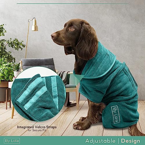 By Lola® - Dog Drying Coat and Robe, Fast-Drying Super Absorbent Pet Towelling Gown - Green (Large) - Image 3